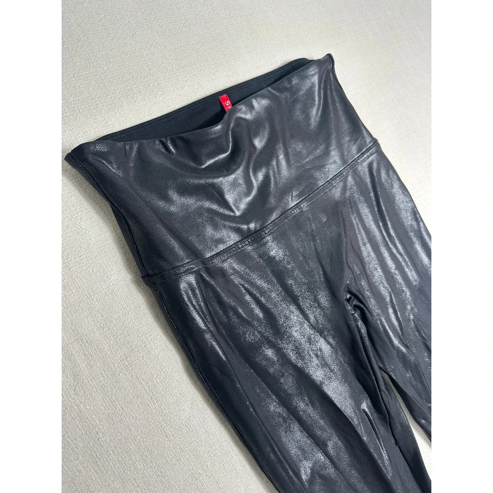 Spanx Faux Leather Leggings Womens Large Black Excellent High Waist Compression